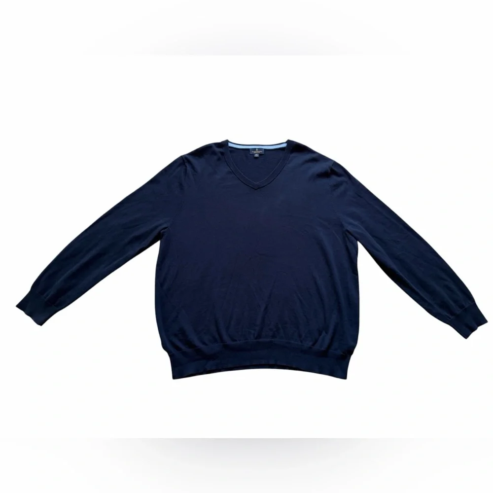 Brooks Brothers V Neck Sweater Mens XXL Navy Lightweight Pullover Supima Cotton
